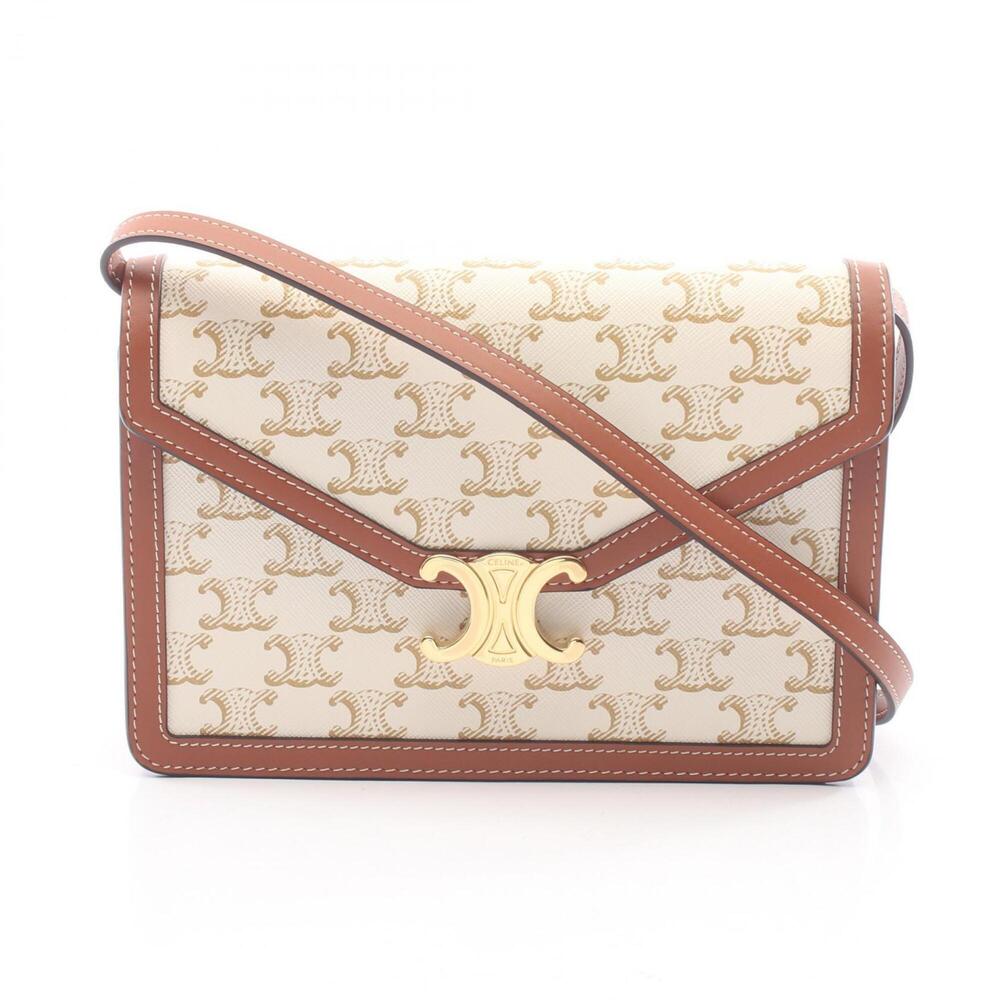 Celine Triomphe Shoulder Bag/Handbag, Coated Canvas Leather, Women's, White/B...